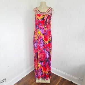 Lane Bryant Womens Colorful Tropical Floral Palm Maxi Dress Plus Size 14/16